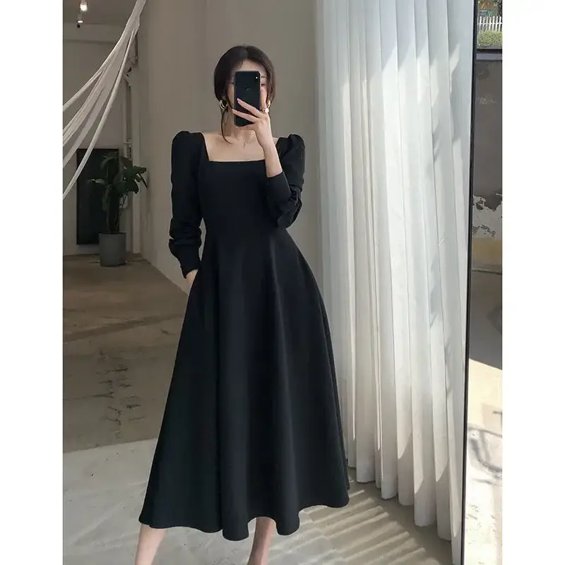 Black Long Sleeve French Style Dress for Women 2025