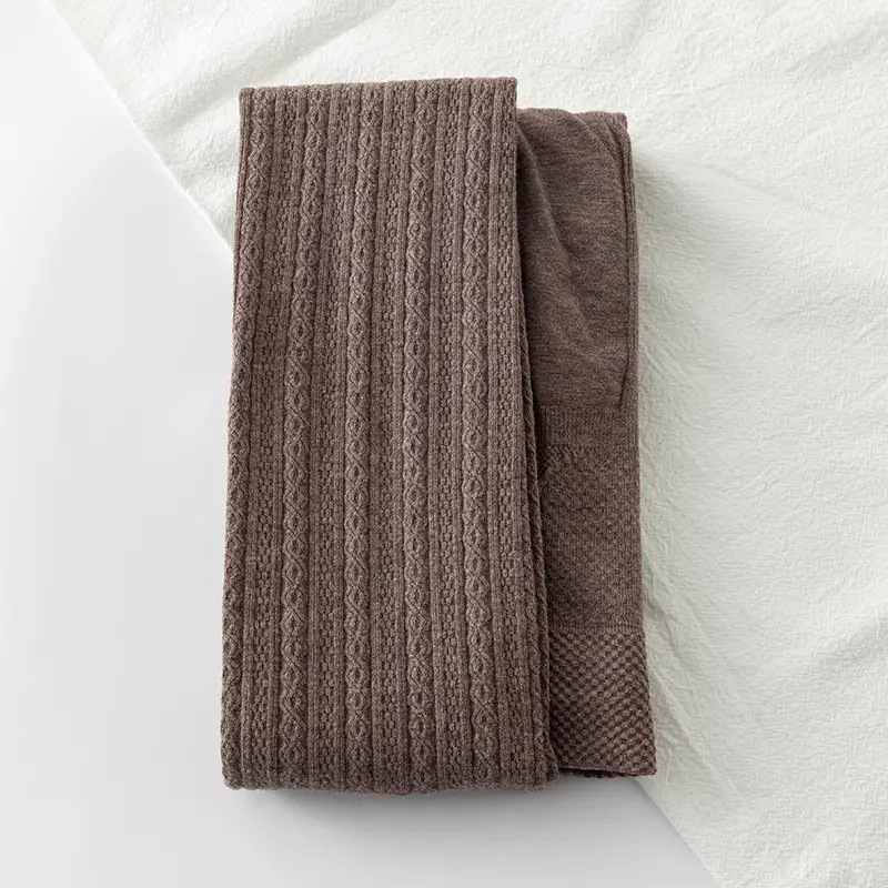 Oat White Twist Fleece Leggings Women Winter Warm Slimming