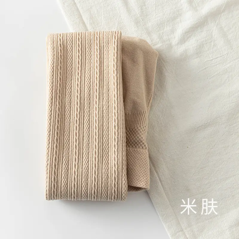 Oat White Twist Fleece Leggings Women Winter Warm Slimming