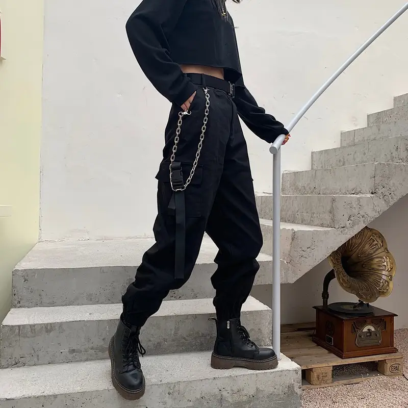 Black Korean Style Hip Hop Trousers for Women - Image 5