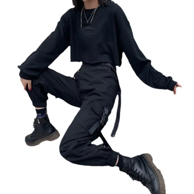 Black Korean Style Hip Hop Trousers for Women - Image 6