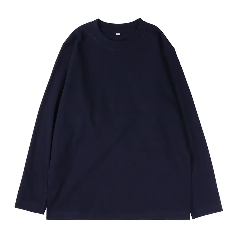 Men Heavy Cotton T-Shirt Beige Round Neck Long Sleeve - Image 11