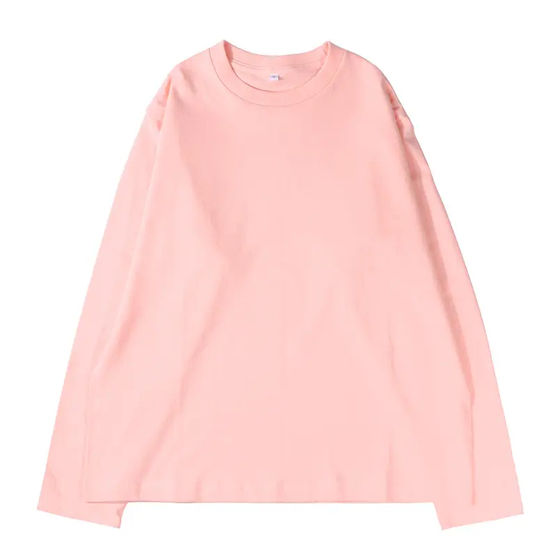 Men Heavy Cotton T-Shirt Beige Round Neck Long Sleeve - Image 2
