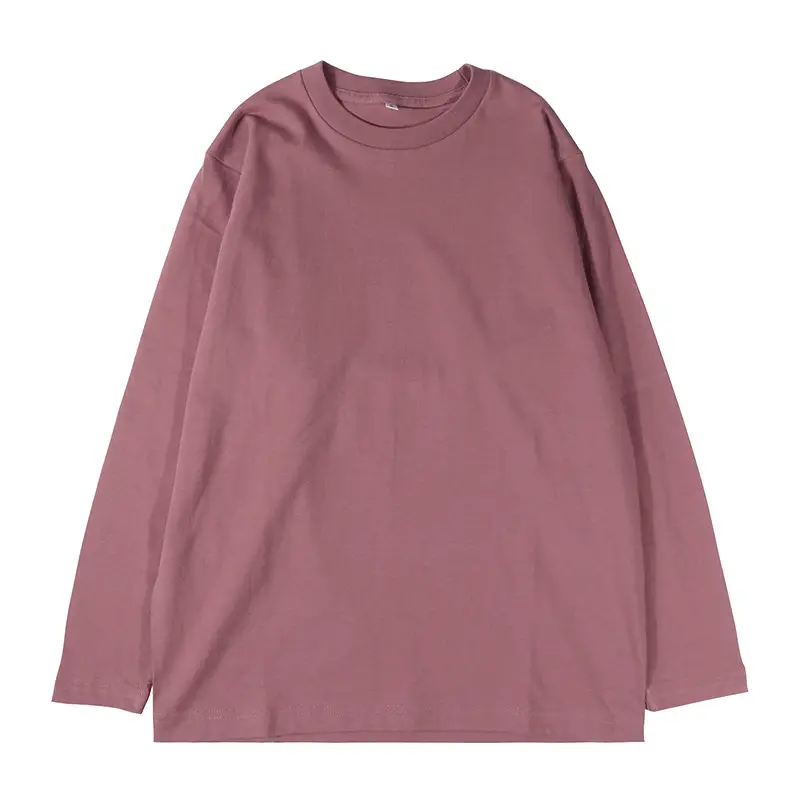 Men Heavy Cotton T-Shirt Beige Round Neck Long Sleeve - Image 5
