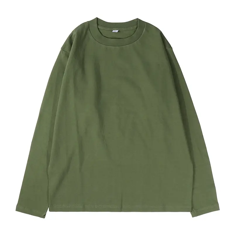 Men Heavy Cotton T-Shirt Beige Round Neck Long Sleeve - Image 6