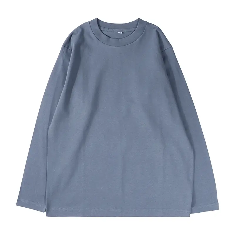Men Heavy Cotton T-Shirt Beige Round Neck Long Sleeve - Image 7