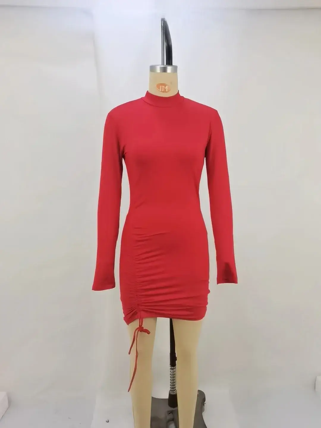 Purple Long Sleeve Pleated Dress with Lace-Up Tie - Image 4