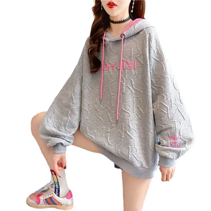 Women's White Quilted Hooded Sweatshirt with Letter Embroidery - Image 8