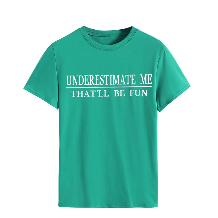 Underestimate Me Printed Top T-Shirt White Round Neck - Image 21