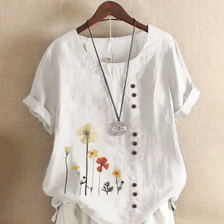 Green Floral Embroidered Loose Top for Women
