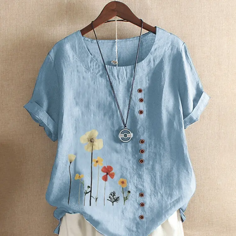 Green Floral Embroidered Loose Top for Women