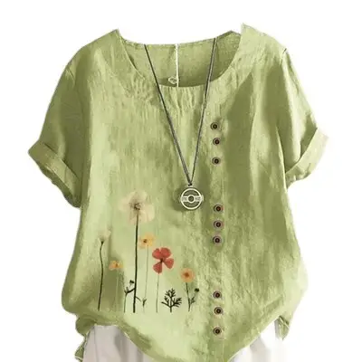 Green Floral Embroidered Loose Top for Women