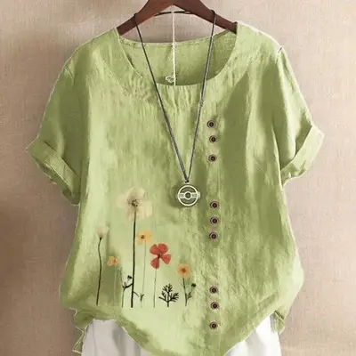 Green Floral Embroidered Loose Top for Women — feature 5