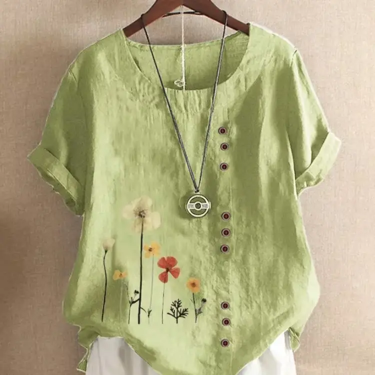 Green Floral Embroidered Loose Top for Women — feature 8