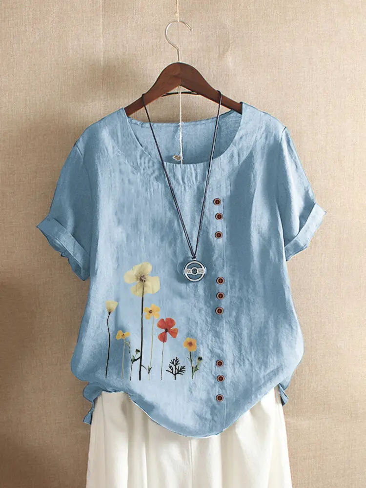 Green Floral Embroidered Loose Top for Women