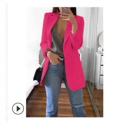 Women's Pink Lapel Slim Cardigan Suit Coat 2021 - Image 16