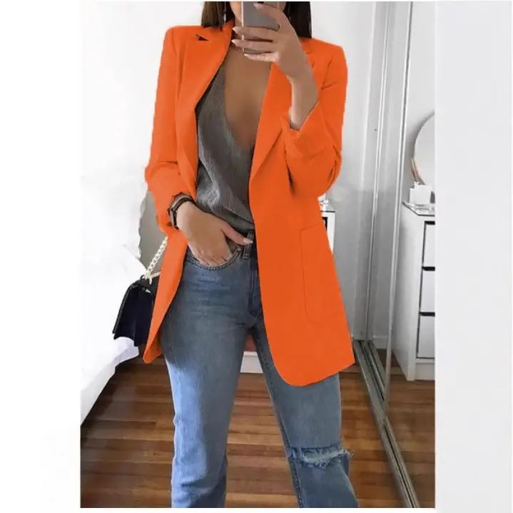 Women's Pink Lapel Slim Cardigan Suit Coat 2021 - Image 12