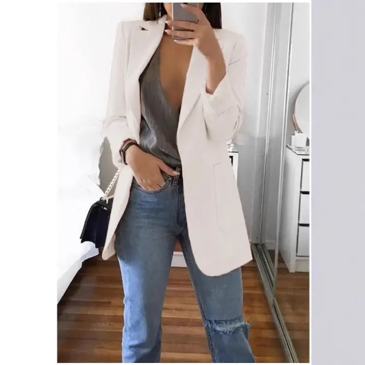 Women's Pink Lapel Slim Cardigan Suit Coat 2021 - Image 17