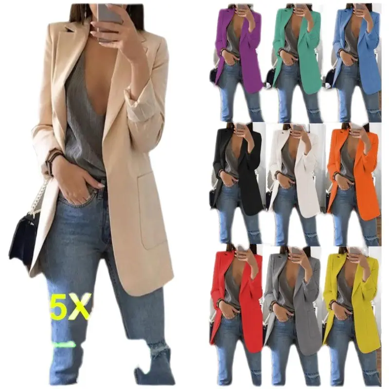 Women's Pink Lapel Slim Cardigan Suit Coat 2021 - Image 18