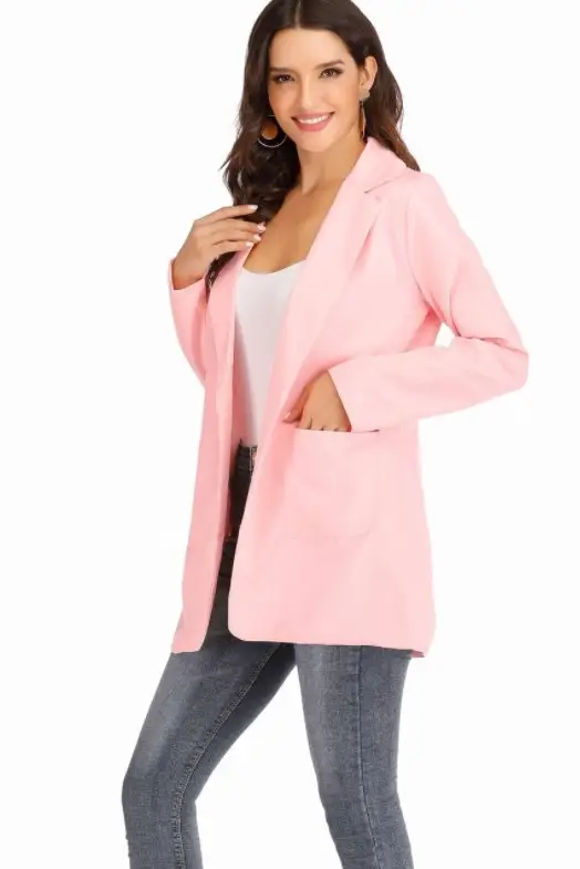 Women's Pink Lapel Slim Cardigan Suit Coat 2021 — feature 10