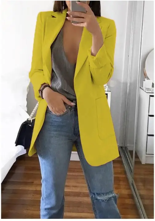 Women's Pink Lapel Slim Cardigan Suit Coat 2021 — feature 12