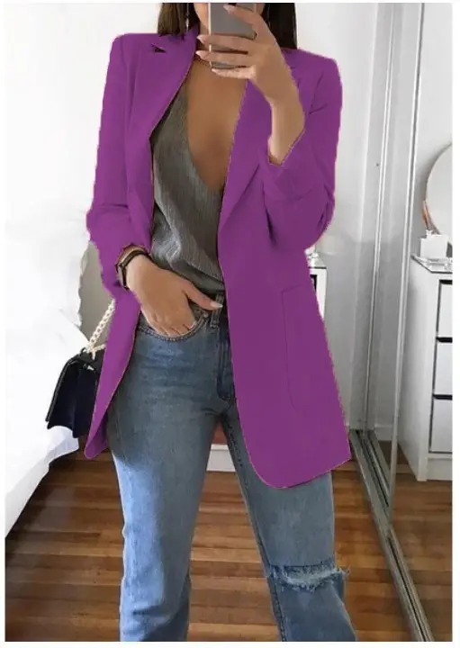 Women's Pink Lapel Slim Cardigan Suit Coat 2021 — feature 14