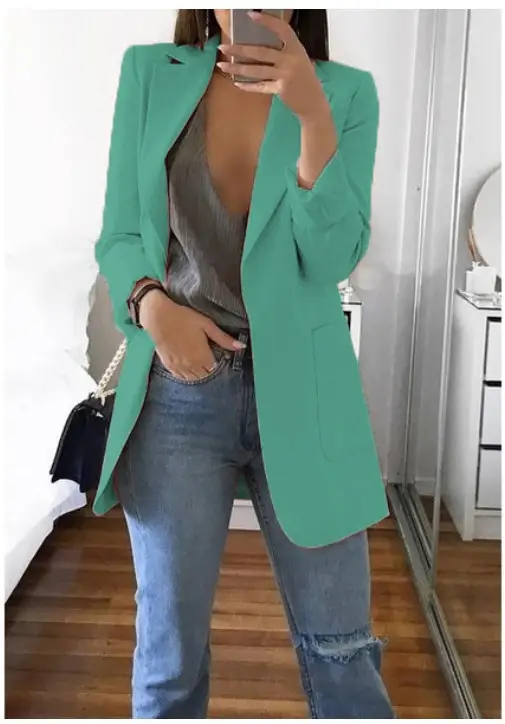 Women's Pink Lapel Slim Cardigan Suit Coat 2021 — feature 16
