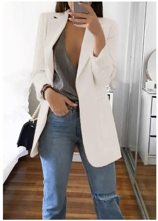 Women's Pink Lapel Slim Cardigan Suit Coat 2021 — feature 18