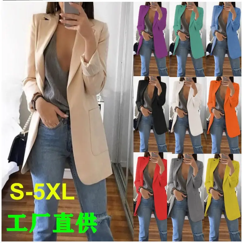 Women's Pink Lapel Slim Cardigan Suit Coat 2021 — feature 3
