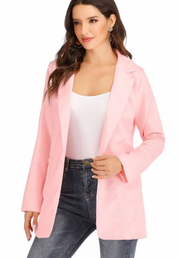 Women's Pink Lapel Slim Cardigan Suit Coat 2021 — feature 4