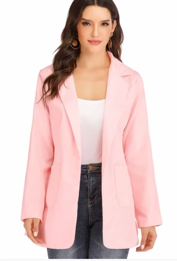 Women's Pink Lapel Slim Cardigan Suit Coat 2021 — feature 5