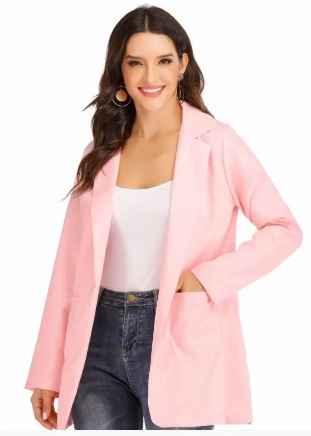 Women's Pink Lapel Slim Cardigan Suit Coat 2021 — feature 6
