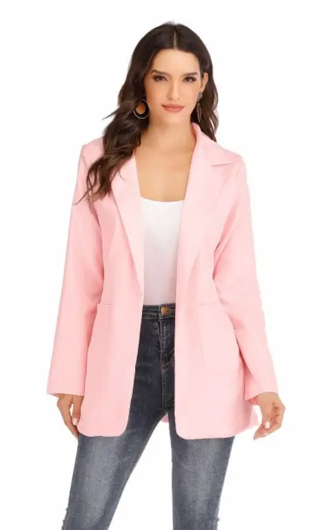 Women's Pink Lapel Slim Cardigan Suit Coat 2021 — feature 8