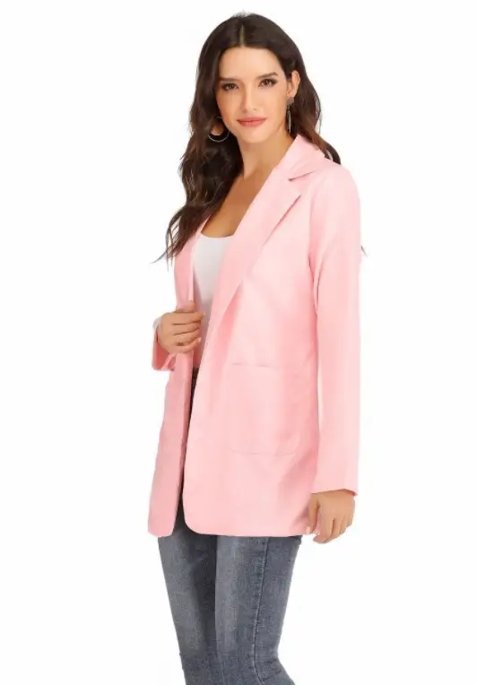 Women's Pink Lapel Slim Cardigan Suit Coat 2021 — feature 9