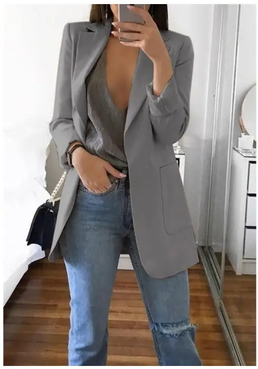 Women's Pink Lapel Slim Cardigan Suit Coat 2021 - Image 14