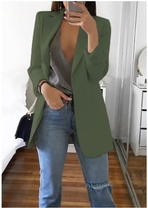Women's Pink Lapel Slim Cardigan Suit Coat 2021 - Image 3