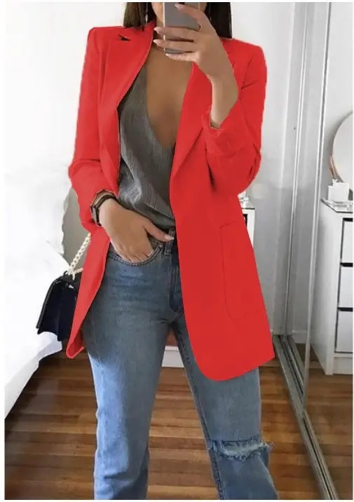 Women's Pink Lapel Slim Cardigan Suit Coat 2021 - Image 9