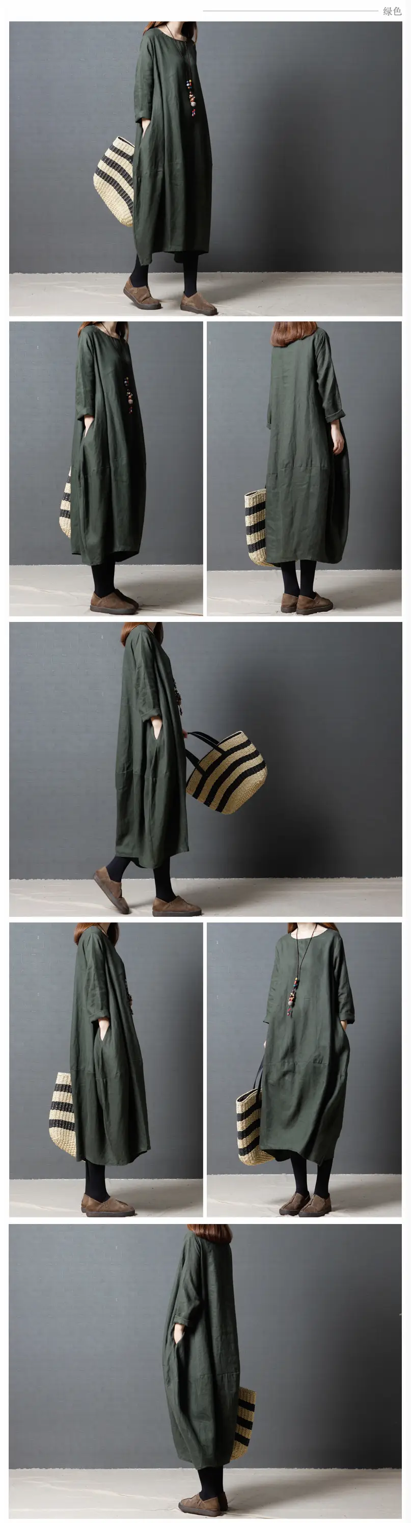 Korean Style Long Sleeve Women's Dress Large Cotton Linen — feature 2