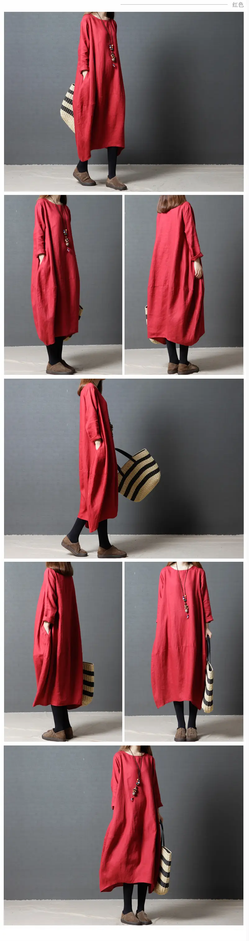 Korean Style Long Sleeve Women's Dress Large Cotton Linen — feature 3