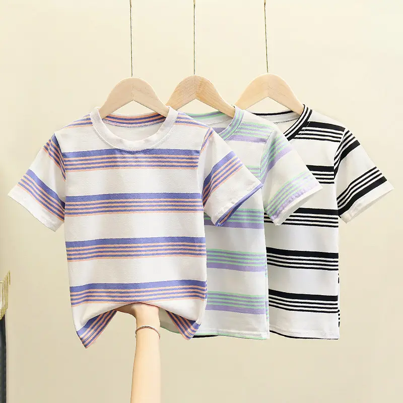 100 Cotton Striped T-Shirt for Boys Girls Loose Fit