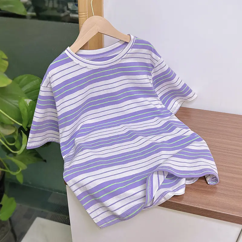 100 Cotton Striped T-Shirt for Boys Girls Loose Fit