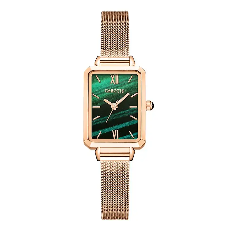Women's Green Square Quartz Watch with Rose Gold Case - Image 3