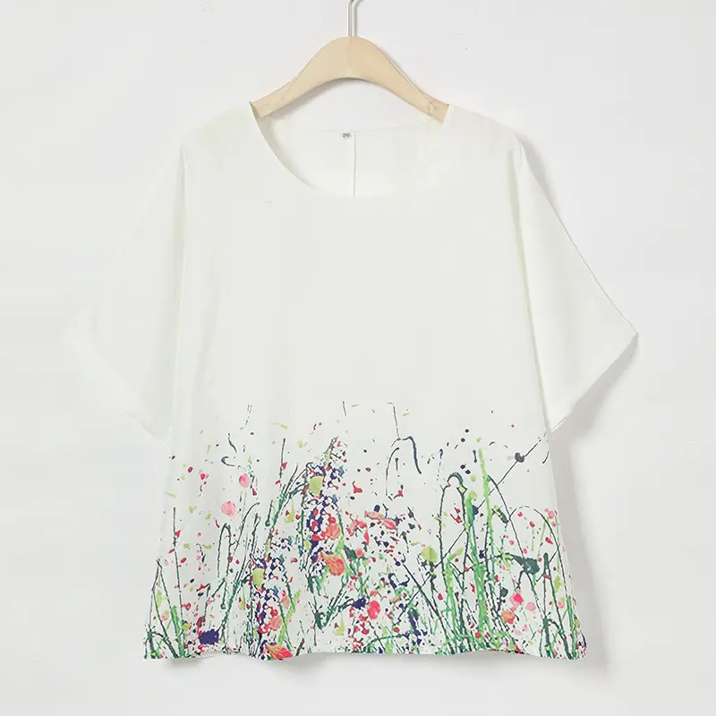 Women Printed Floral T-Shirt Mint Loose Fit Summer - Image 2
