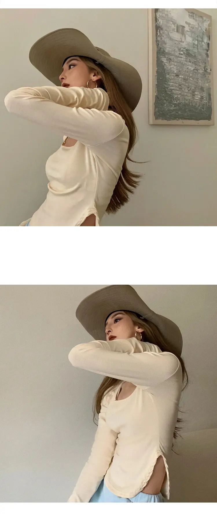 Vintage Irregular Long Sleeve T-Shirt Women 2025 Autumn — feature 11