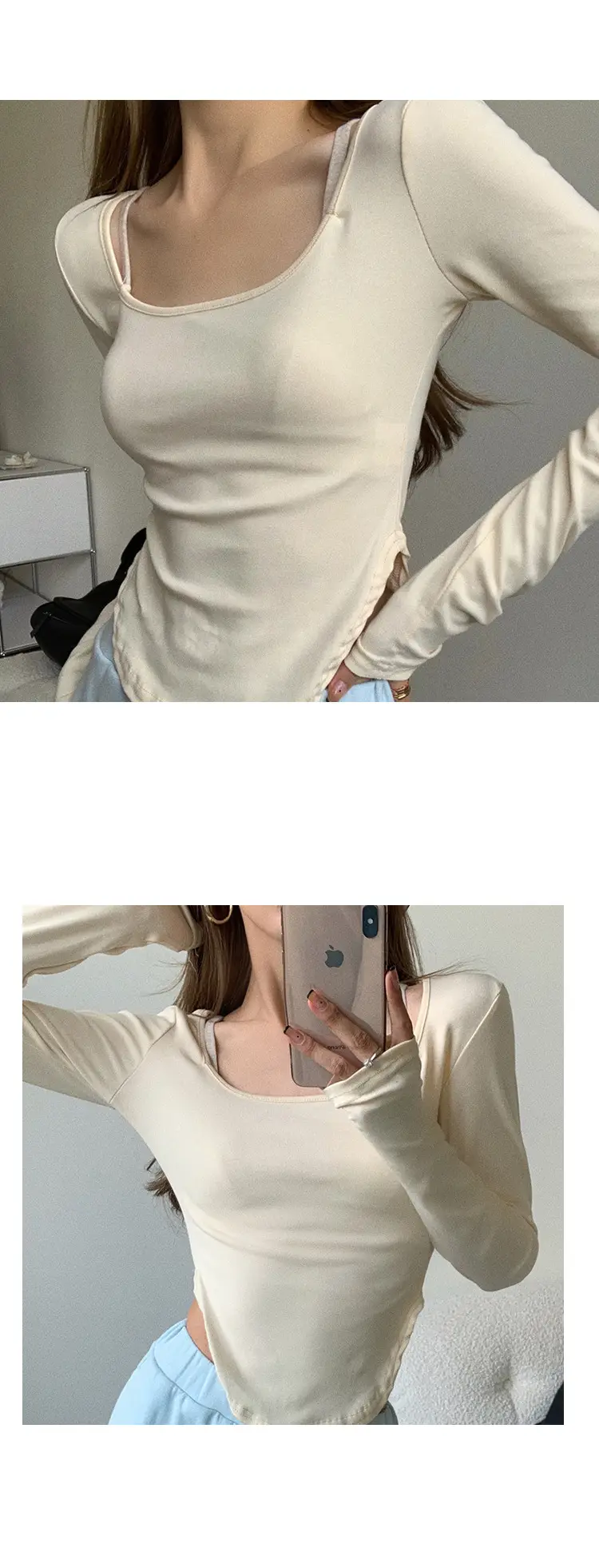 Vintage Irregular Long Sleeve T-Shirt Women 2025 Autumn — feature 12