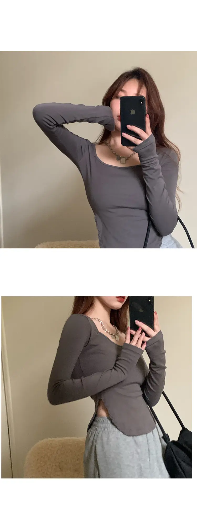 Vintage Irregular Long Sleeve T-Shirt Women 2025 Autumn — feature 4