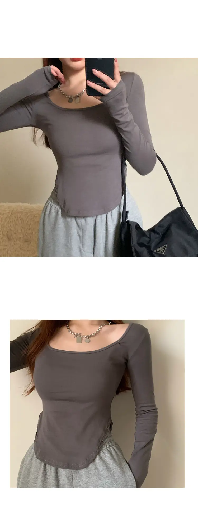 Vintage Irregular Long Sleeve T-Shirt Women 2025 Autumn — feature 7