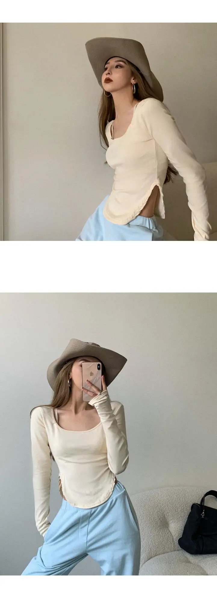 Vintage Irregular Long Sleeve T-Shirt Women 2025 Autumn — feature 8