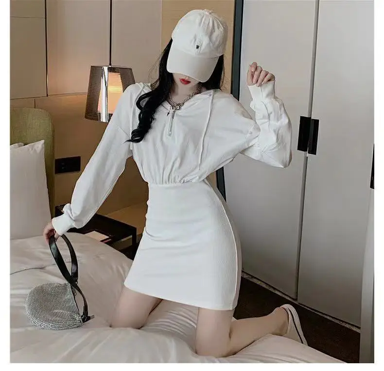 Women's Light Weight Hooded Mini Dress Cream White — feature 10
