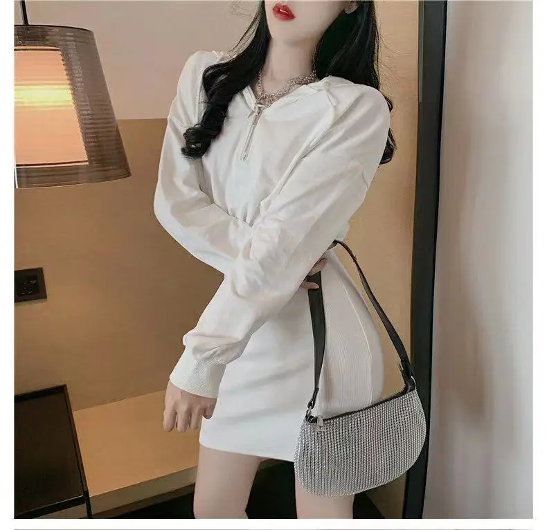 Women's Light Weight Hooded Mini Dress Cream White — feature 13